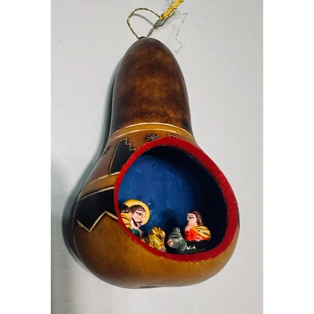 Handcrafted Nativity Gourd Christmas Ornament Peruvian Hand Painted